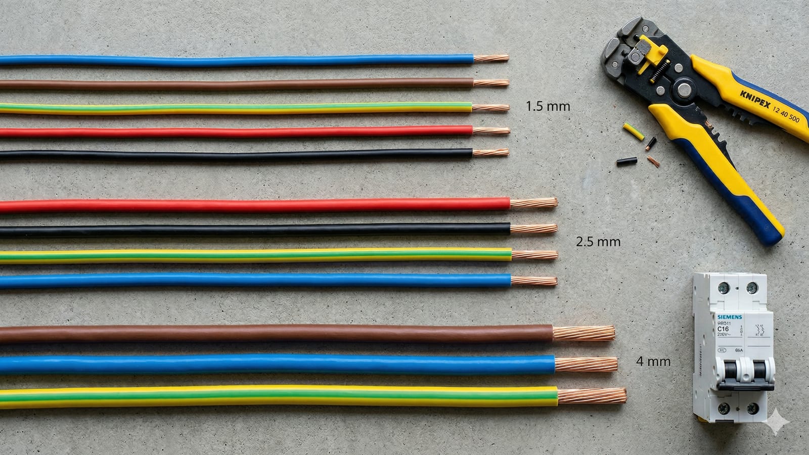 Coils of copper electrical wire in different sizes used for house wiring
