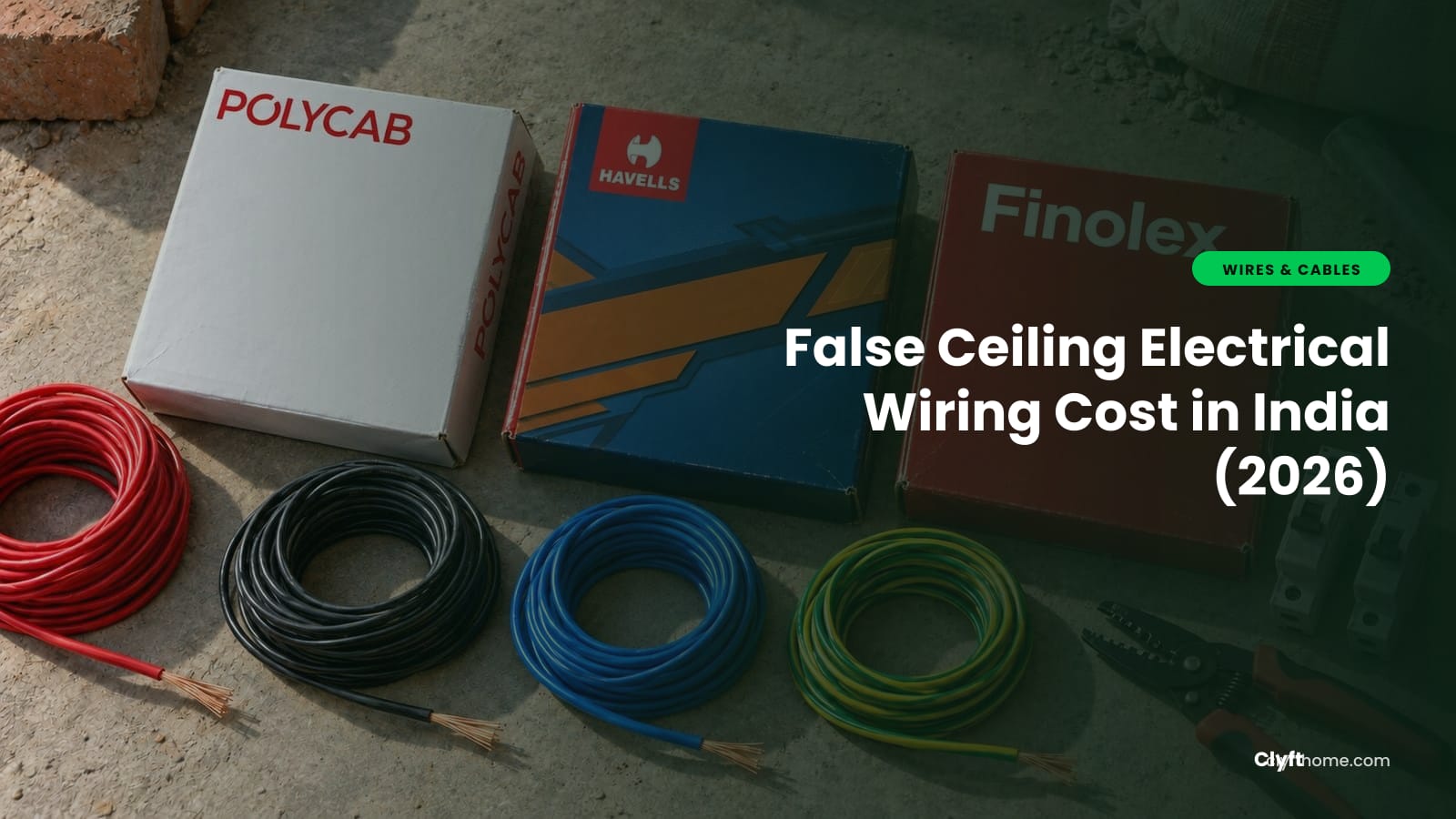 Electrician running conduit and wiring above a gypsum false ceiling frame